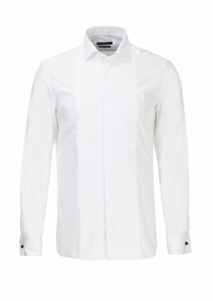 White Plain Slim Fit Double Cuff Classic Collar Tuxedo Shirts - 6