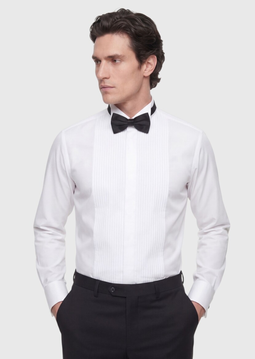 White Plain Slim Fit Double Cuff Tuxedo Shirts - RAMSEY