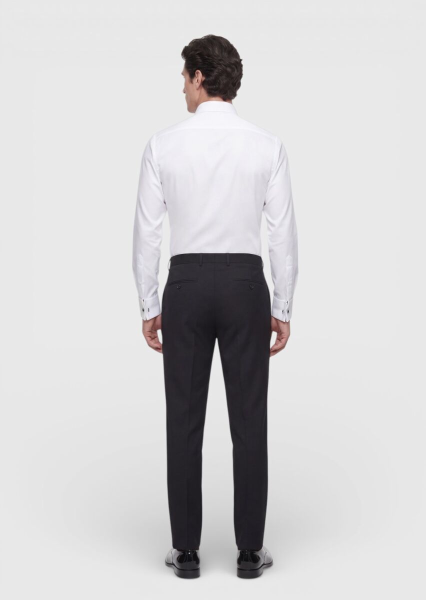 White Plain Slim Fit Double Cuff Tuxedo Shirts - 4