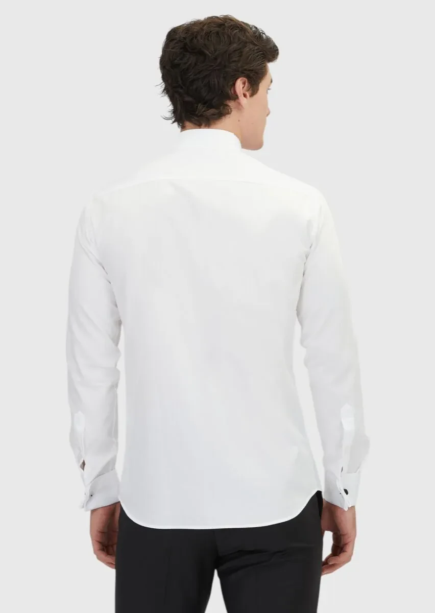 White Plain Slim Fit Double Cuff Tuxedo Shirts - 5