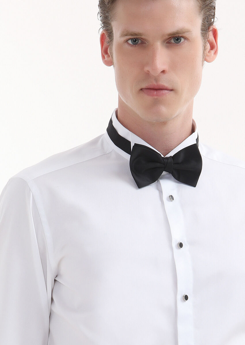 White Plain Slim Fit Double Cuff Wing Collar Tuxedo Shirts - 3