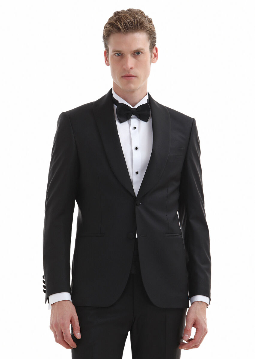 White Plain Slim Fit Double Cuff Wing Collar Tuxedo Shirts - 4