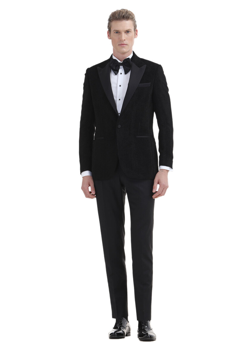 White Plain Slim Fit Double Cuff Wing Collar Tuxedo Shirts - 3