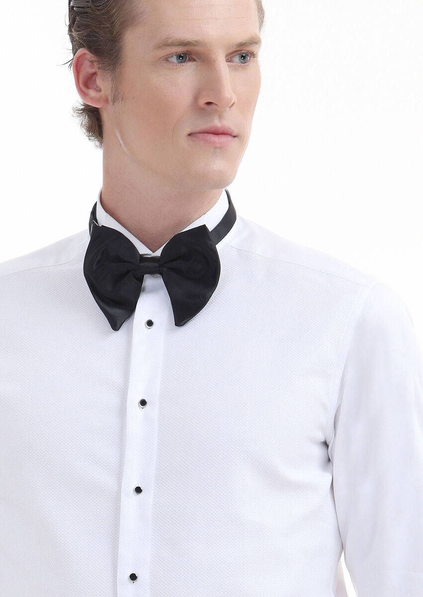 White Plain Slim Fit Double Cuff Wing Collar Tuxedo Shirts - 4