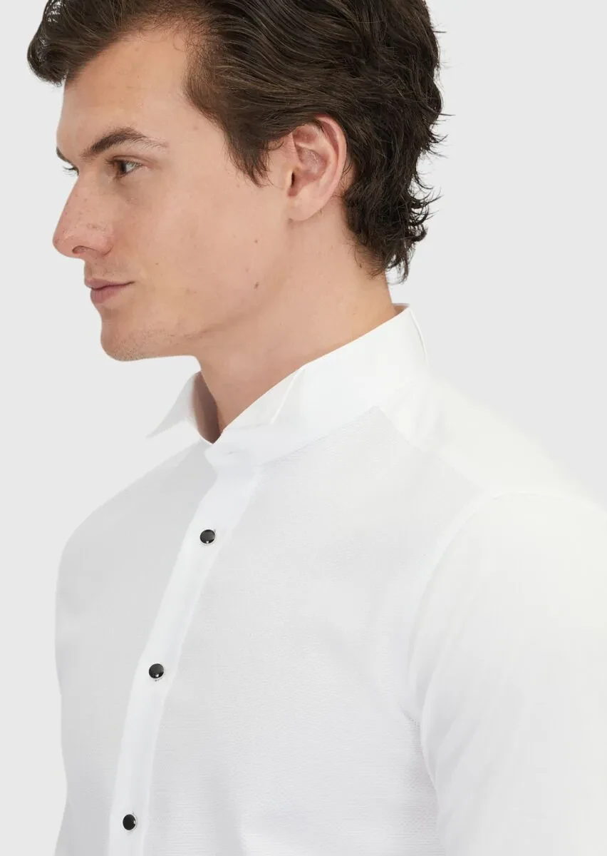 White Plain Slim Fit Double Cuff Wing Collar Tuxedo Shirts - 4