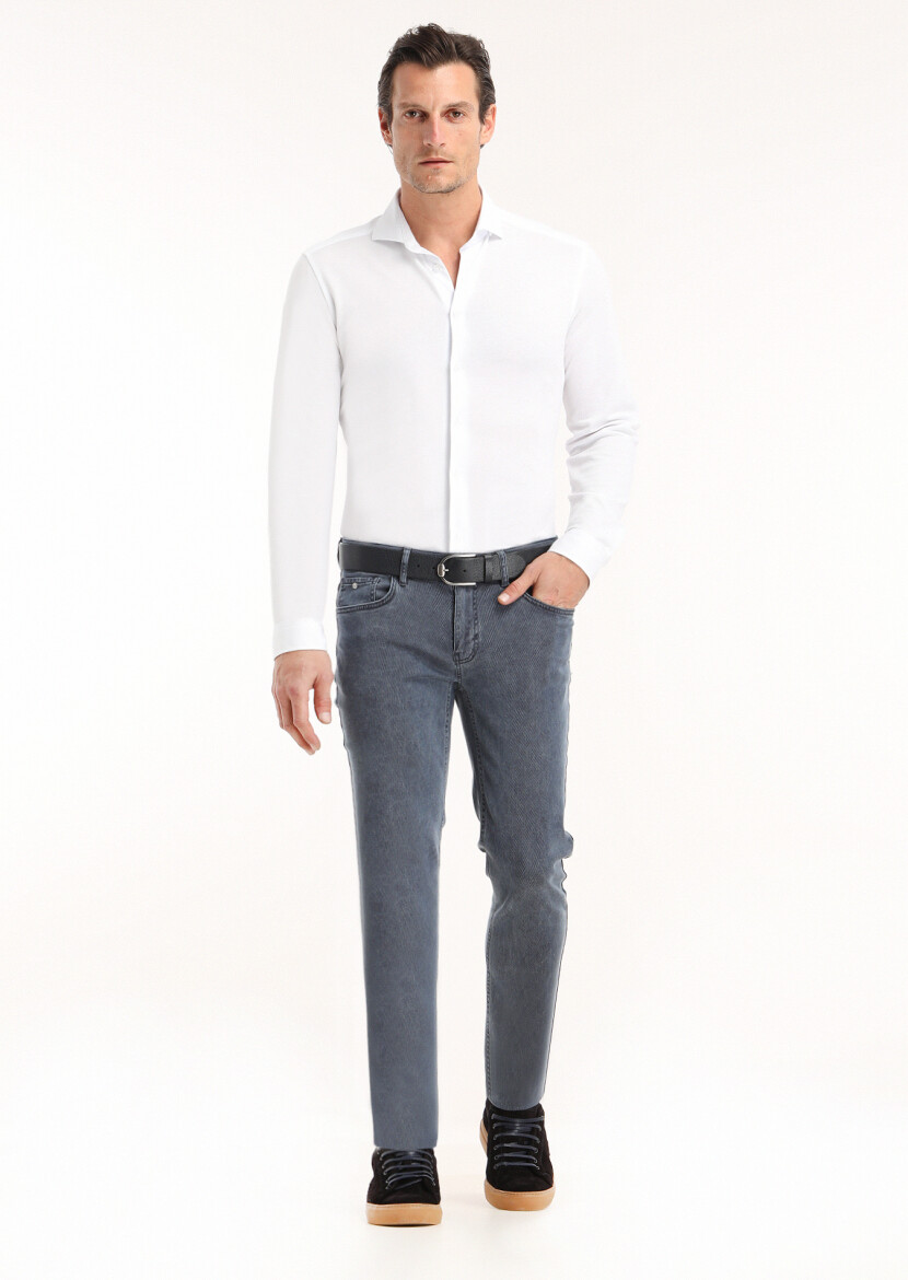 White Plain Slim Fit Long Knitting Casual 100% Cotton Shirt 