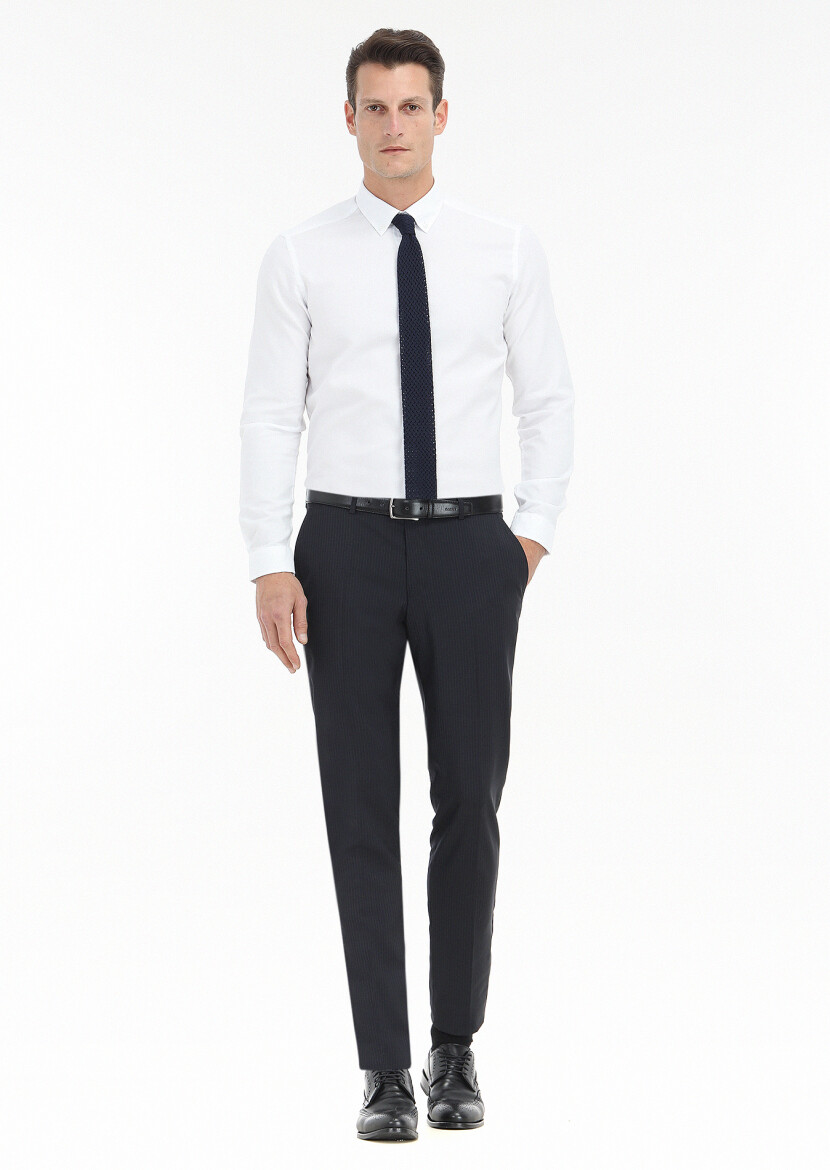 White Plain Slim Fit Long Weaving Casual 100% Cotton Shirt - 1