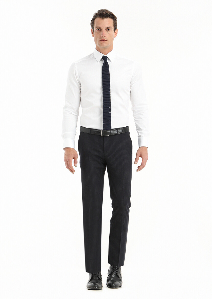 White Plain Slim Fit Long Weaving Classical 100% Cotton Shirt - 1