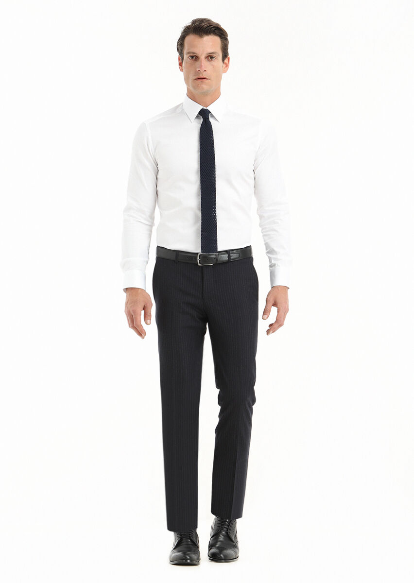 White Plain Slim Fit Long Weaving Classical 100% Cotton Shirt - 1