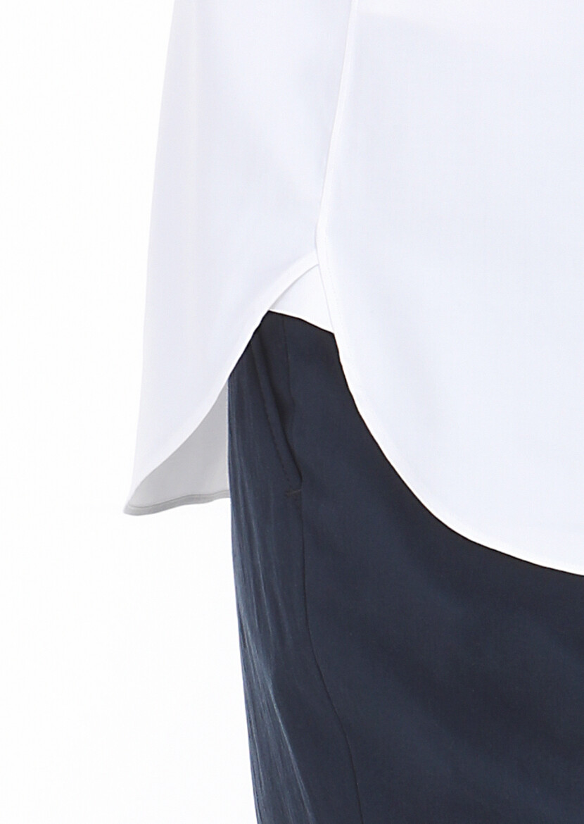 White Plain Slim Fit Long Weaving Classical Cotton Blended Shirt - 6