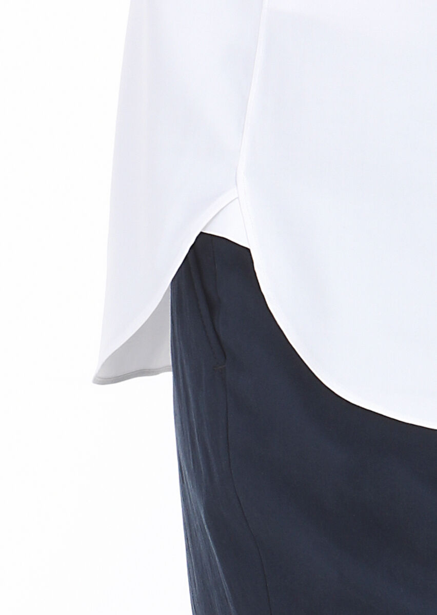 White Plain Slim Fit Long Weaving Classical Cotton Blended Shirt - 6