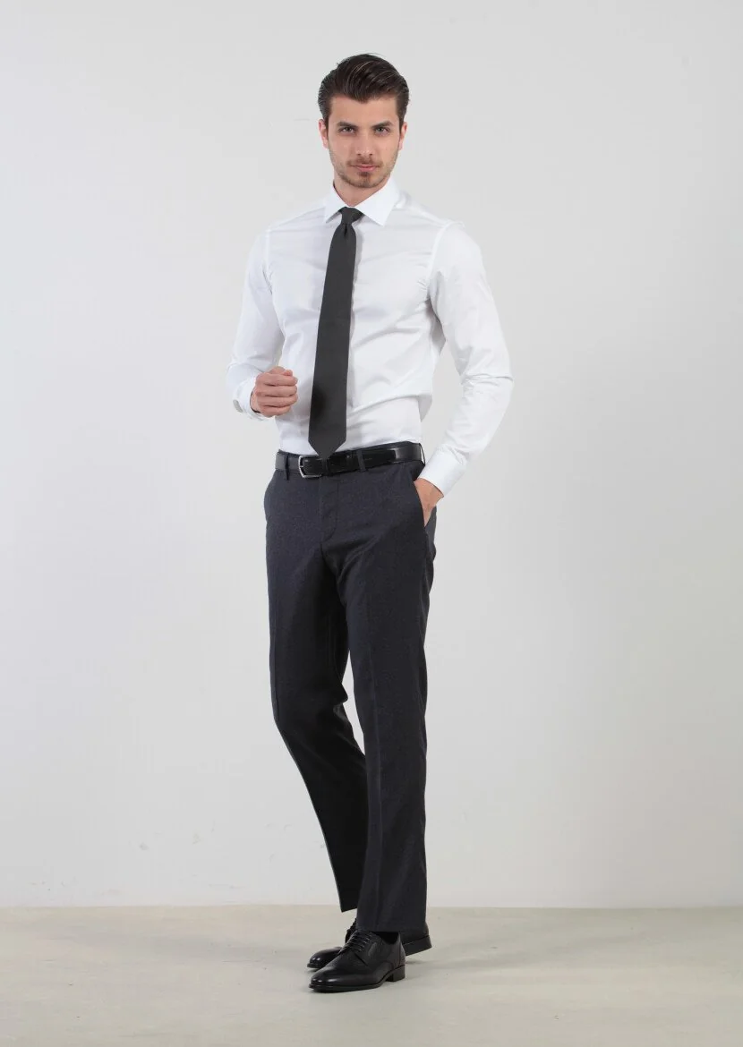 White Plain Slim Fit Weaving Classical 100% Cotton Shirt 