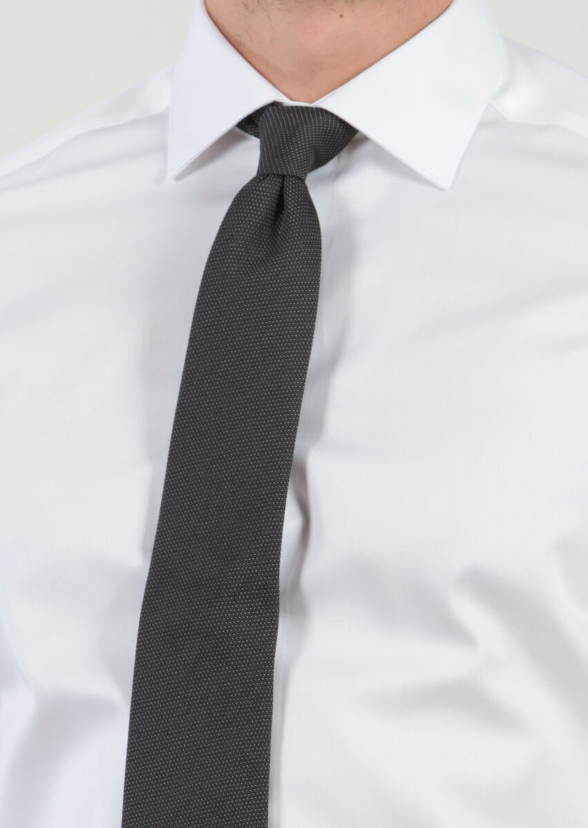 White Plain Slim Fit Weaving Classical 100% Cotton Shirt - 4