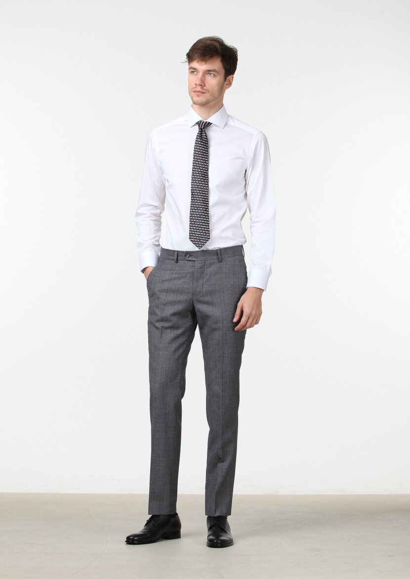 White Plain Slim Fit Weaving Classical 100% Cotton Shirt - 1