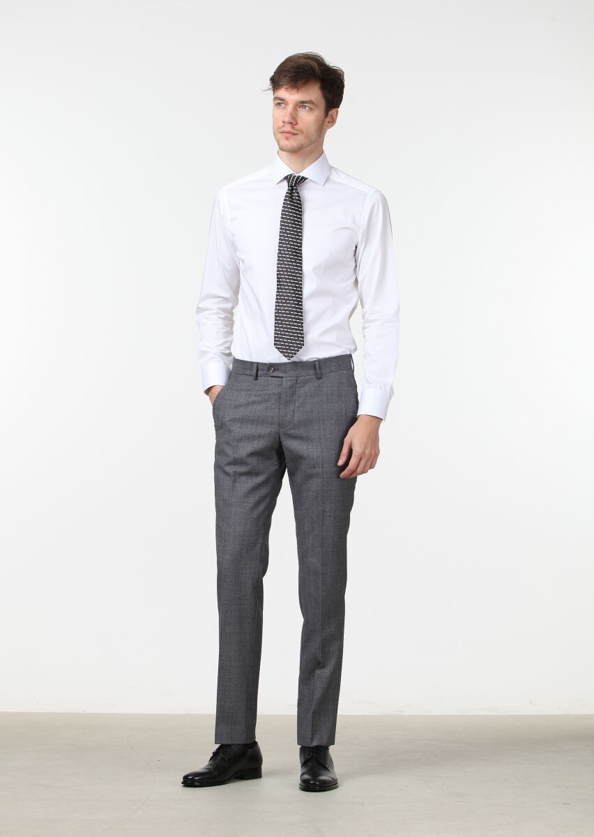 White Plain Slim Fit Weaving Classical 100% Cotton Shirt - 1