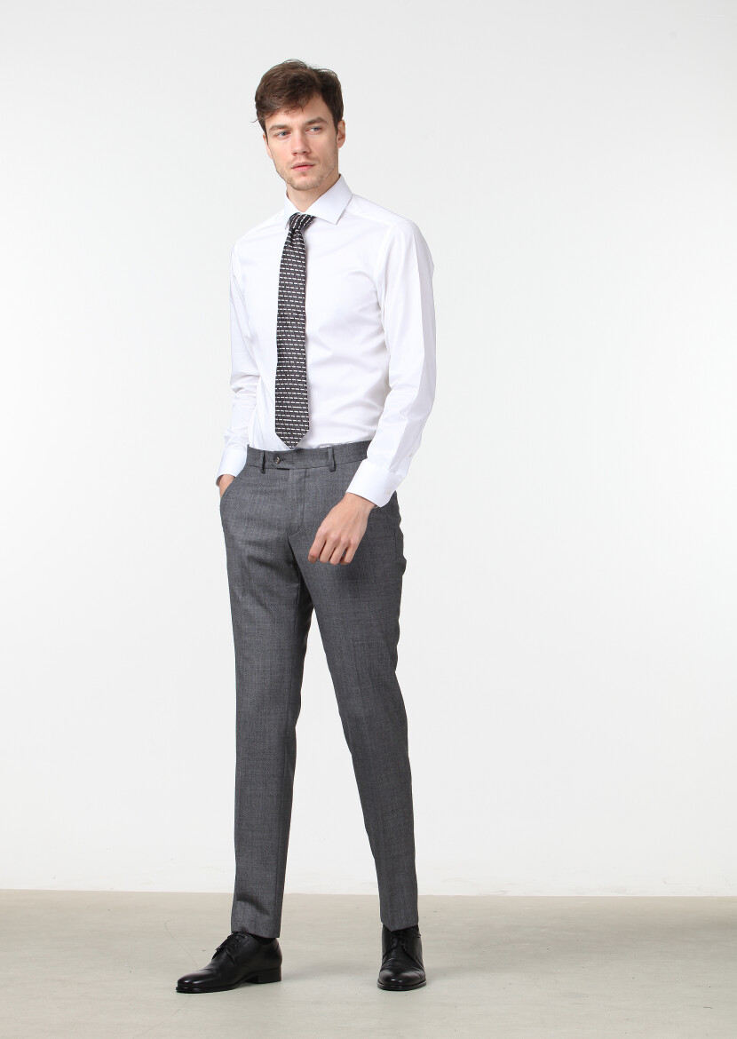 White Plain Slim Fit Weaving Classical 100% Cotton Shirt - 2