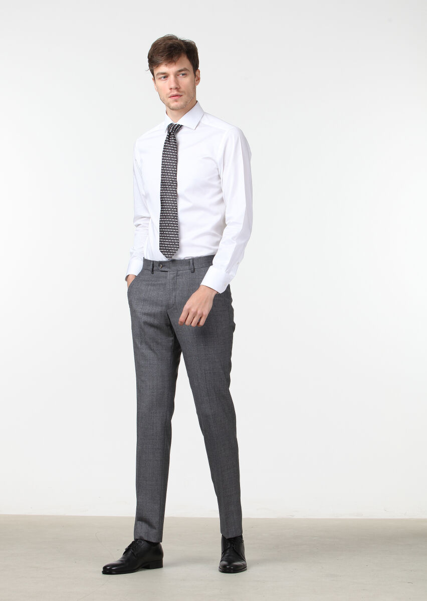 White Plain Slim Fit Weaving Classical 100% Cotton Shirt - 2