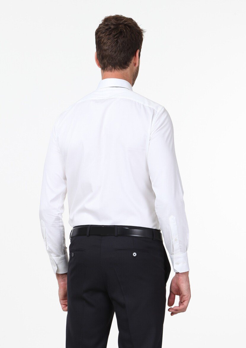 White Plain Slim Fit Weaving Classical 100% Cotton Shirt - 5