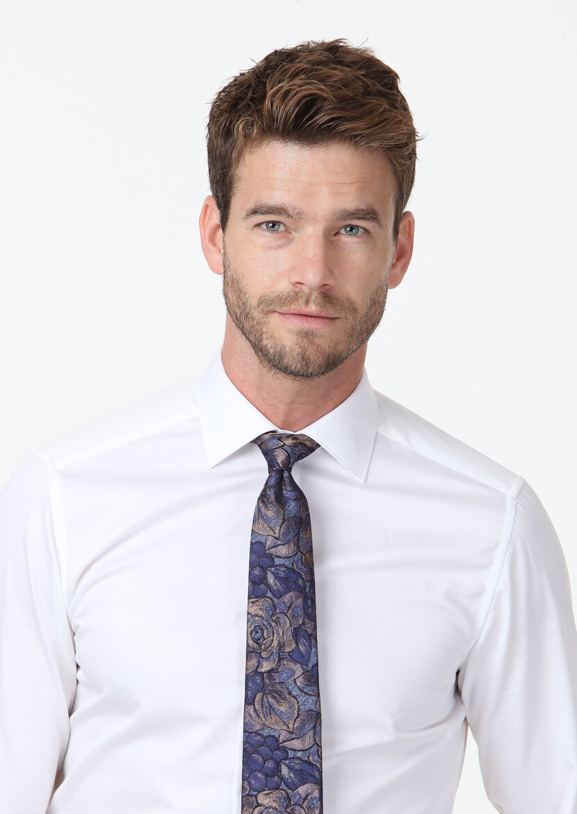 White Plain Slim Fit Weaving Classical 100% Cotton Shirt - 3