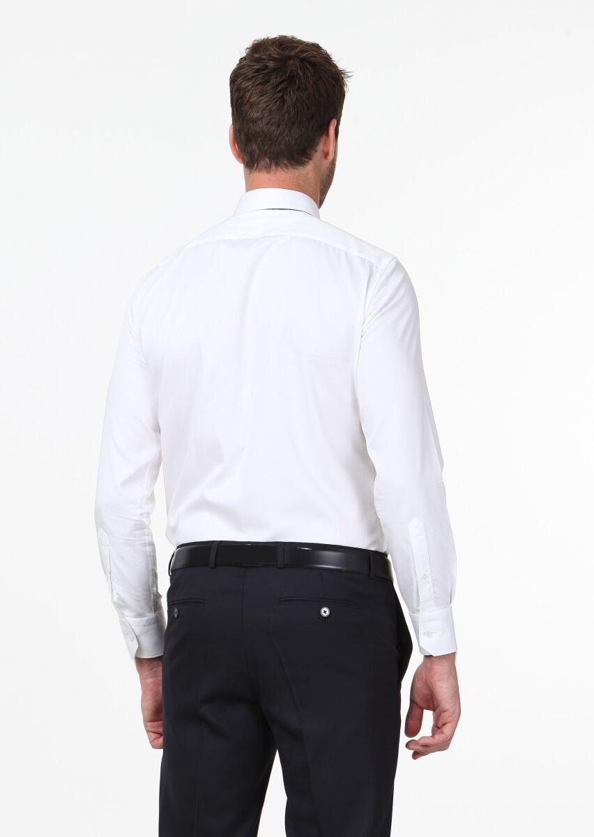 White Plain Slim Fit Weaving Classical 100% Cotton Shirt - 5