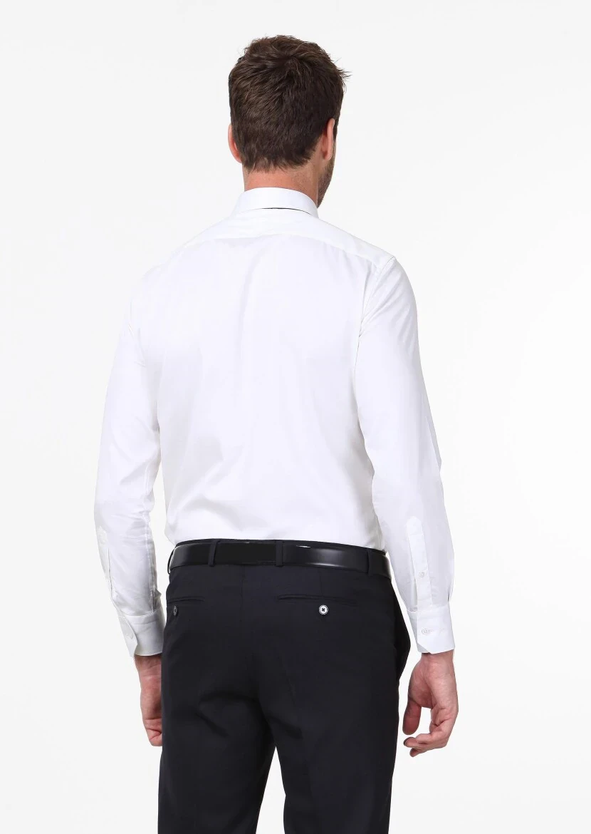 White Plain Slim Fit Weaving Classical 100% Cotton Shirt - 5