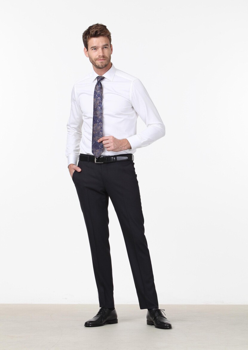 White Plain Slim Fit Weaving Classical 100% Cotton Shirt - 2
