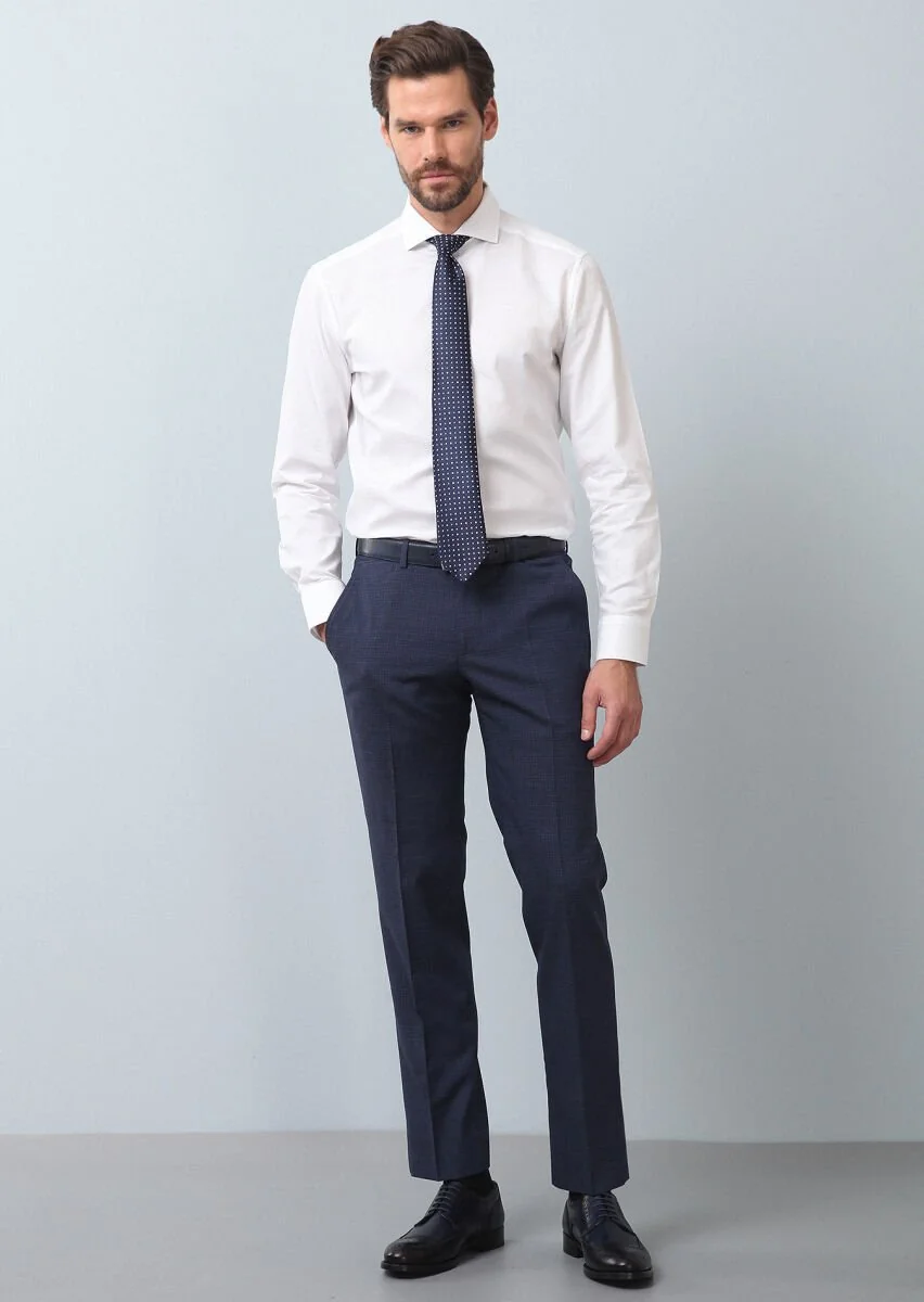 White Plain Slim Fit Weaving Classical 100% Cotton Shirt - 3