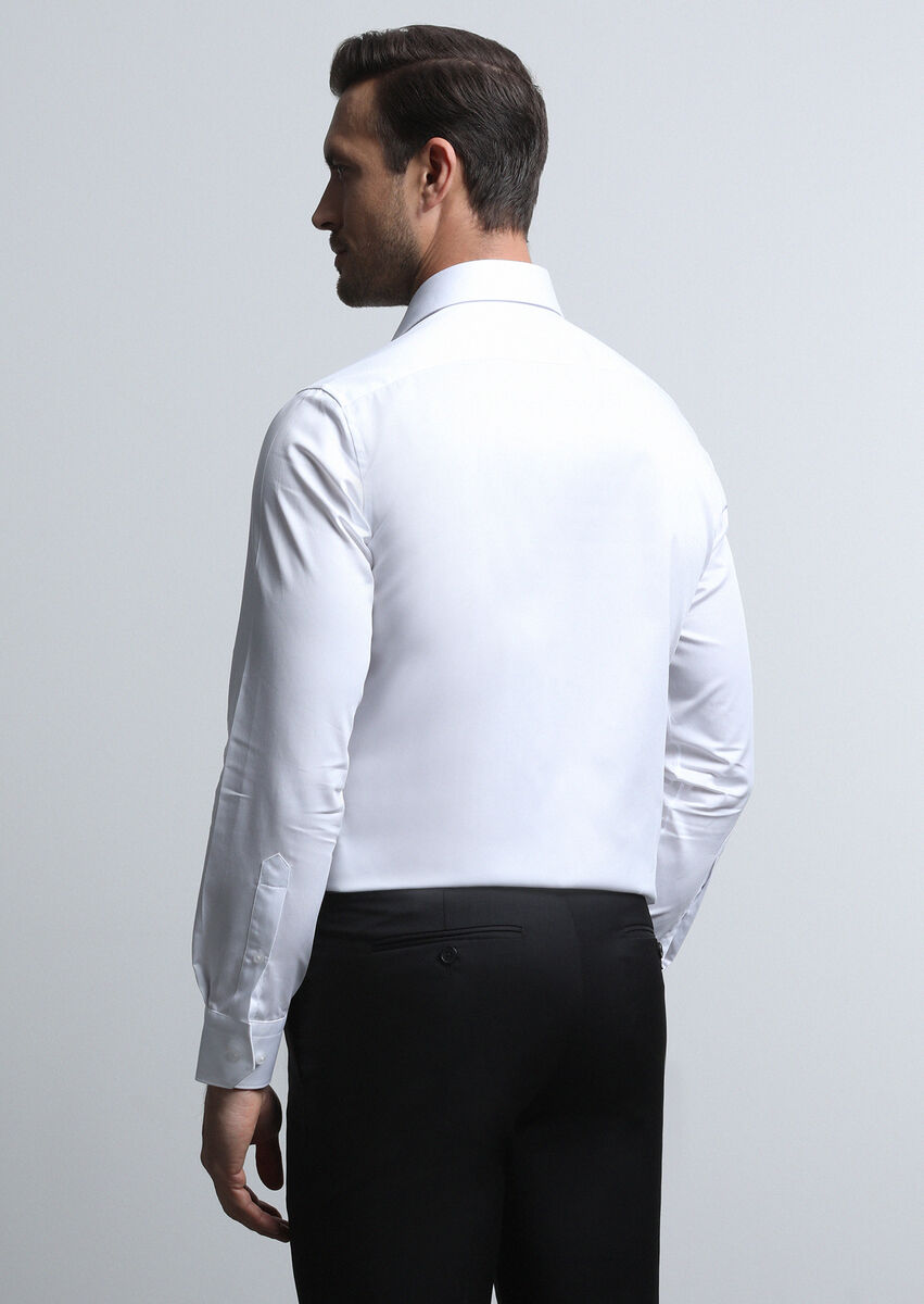 White Plain Slim Fit Weaving Classical 100% Cotton Shirt - 5