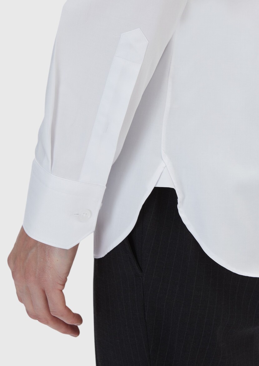 White Plain Slim Fit Weaving Classical 100% Cotton Shirt - 5