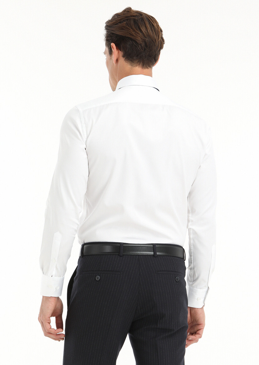 White Plain Slim Fit Weaving Classical 100% Cotton Shirt - 5