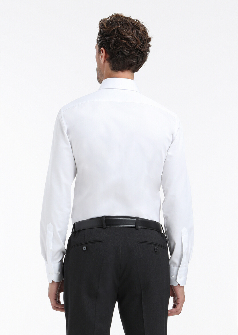 White Plain Slim Fit Weaving Classical 100% Cotton Shirt - 5