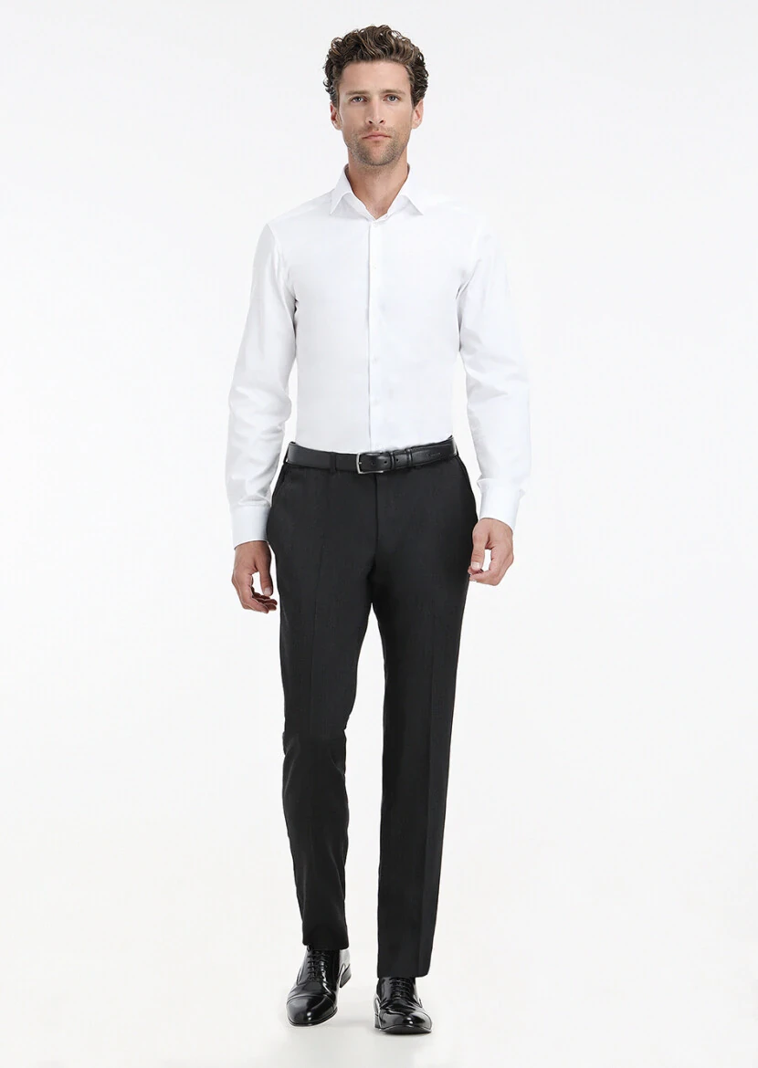 White Plain Slim Fit Weaving Classical 100% Cotton Shirt - RAMSEY