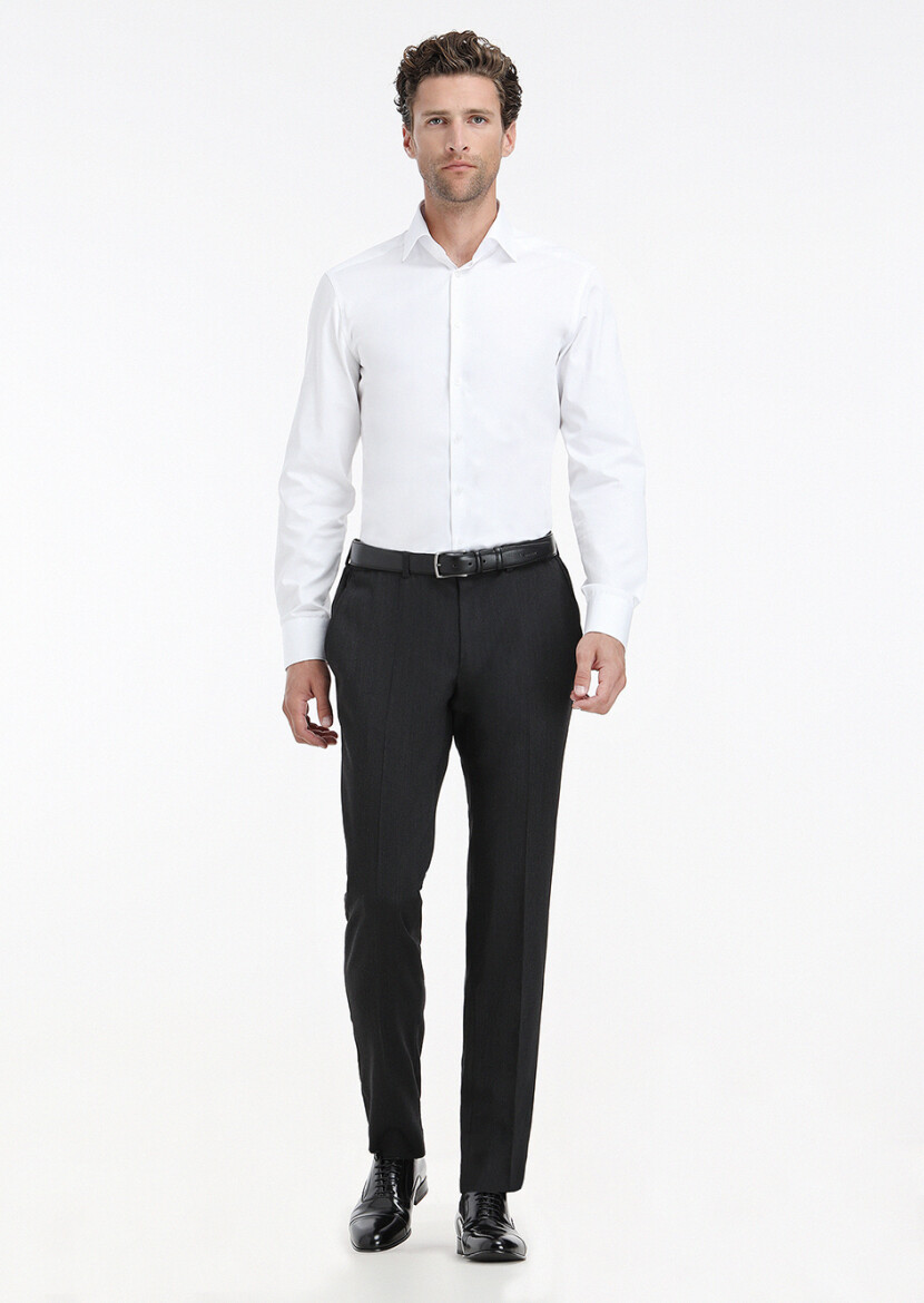 White Plain Slim Fit Weaving Classical 100% Cotton Shirt - RAMSEY