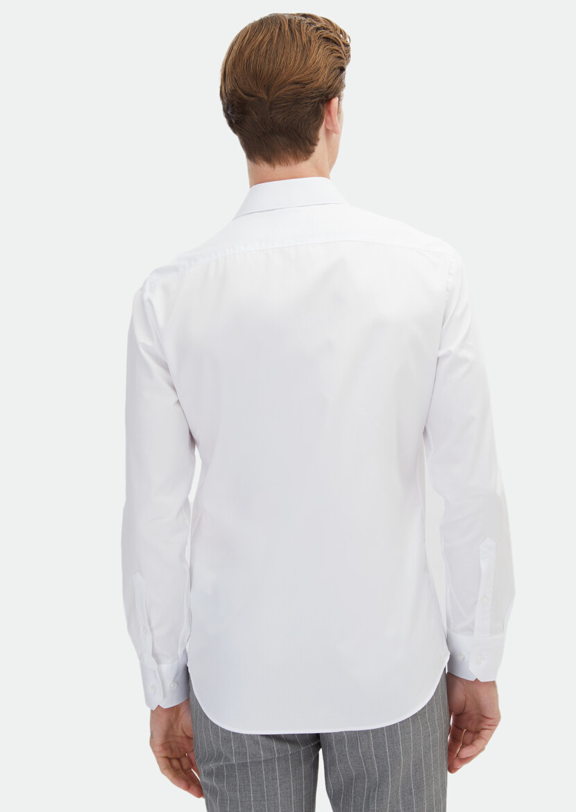 White Plain Slim Fit Weaving Classical 100% Cotton Shirt - 5