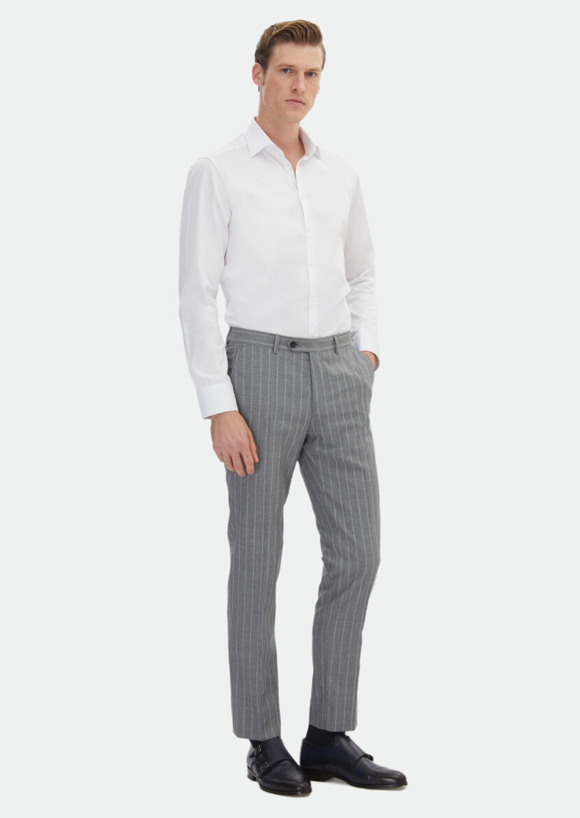 White Plain Slim Fit Weaving Classical 100% Cotton Shirt - RAMSEY