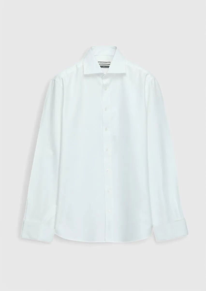 White Plain Slim Fit Weaving Classical 100% Cotton Shirt - 1