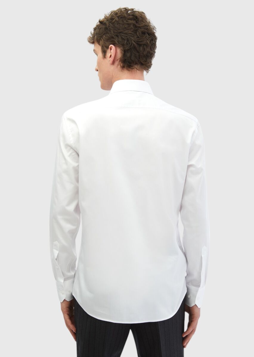 White Plain Slim Fit Weaving Classical 100% Cotton Shirt - 5