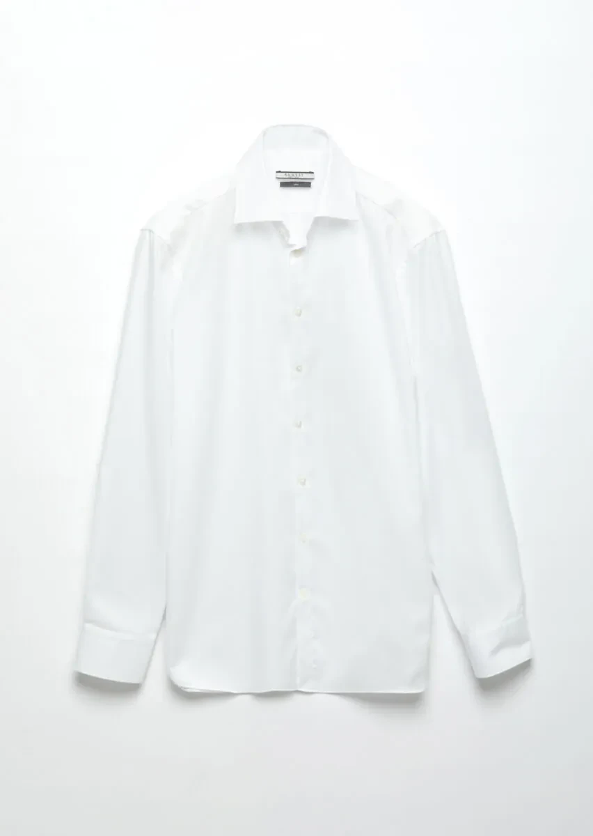 White Plain Slim Fit Weaving Classical 100% Cotton Shirt - 6