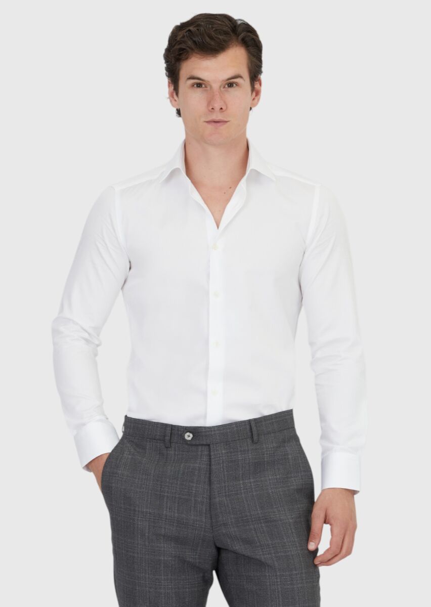 White Plain Slim Fit Weaving Classical 100% Cotton Shirt - 1