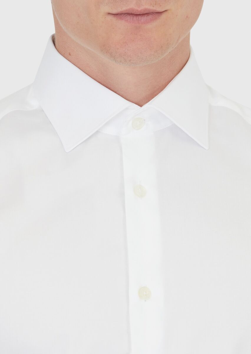 White Plain Slim Fit Weaving Classical 100% Cotton Shirt - 5