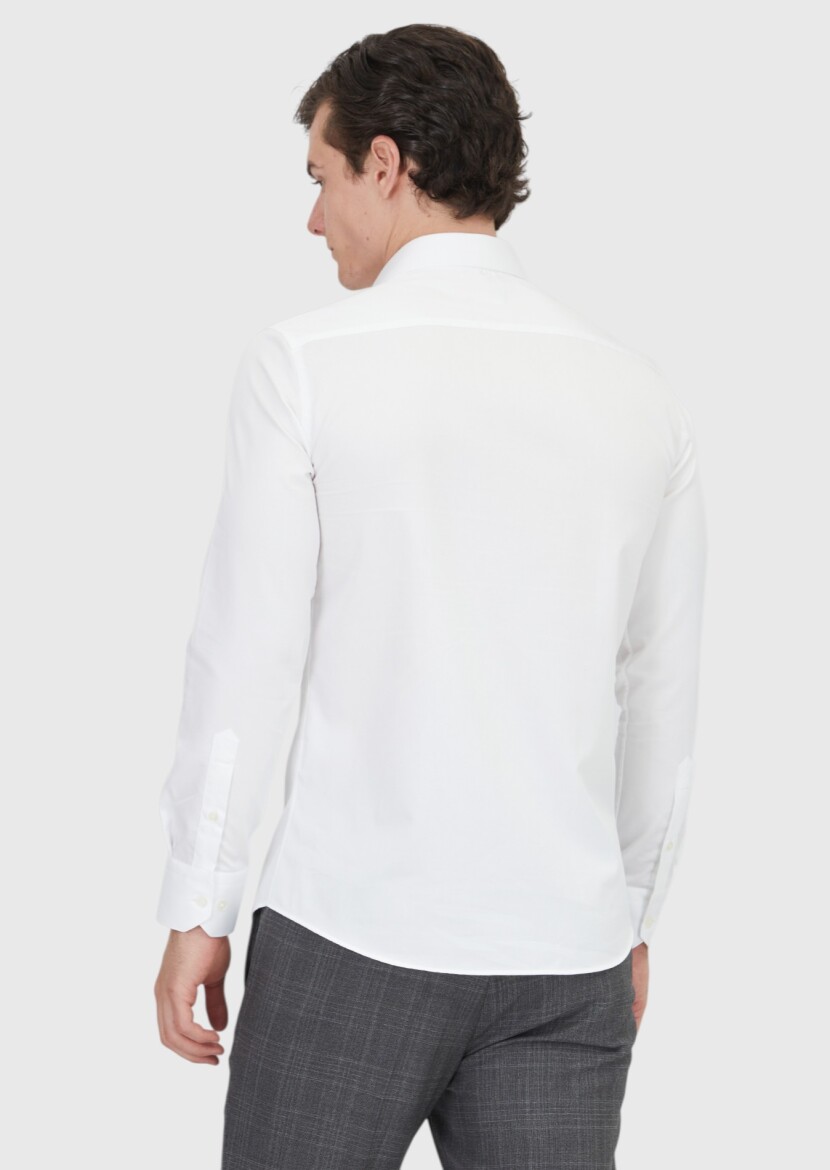 White Plain Slim Fit Weaving Classical 100% Cotton Shirt - 6