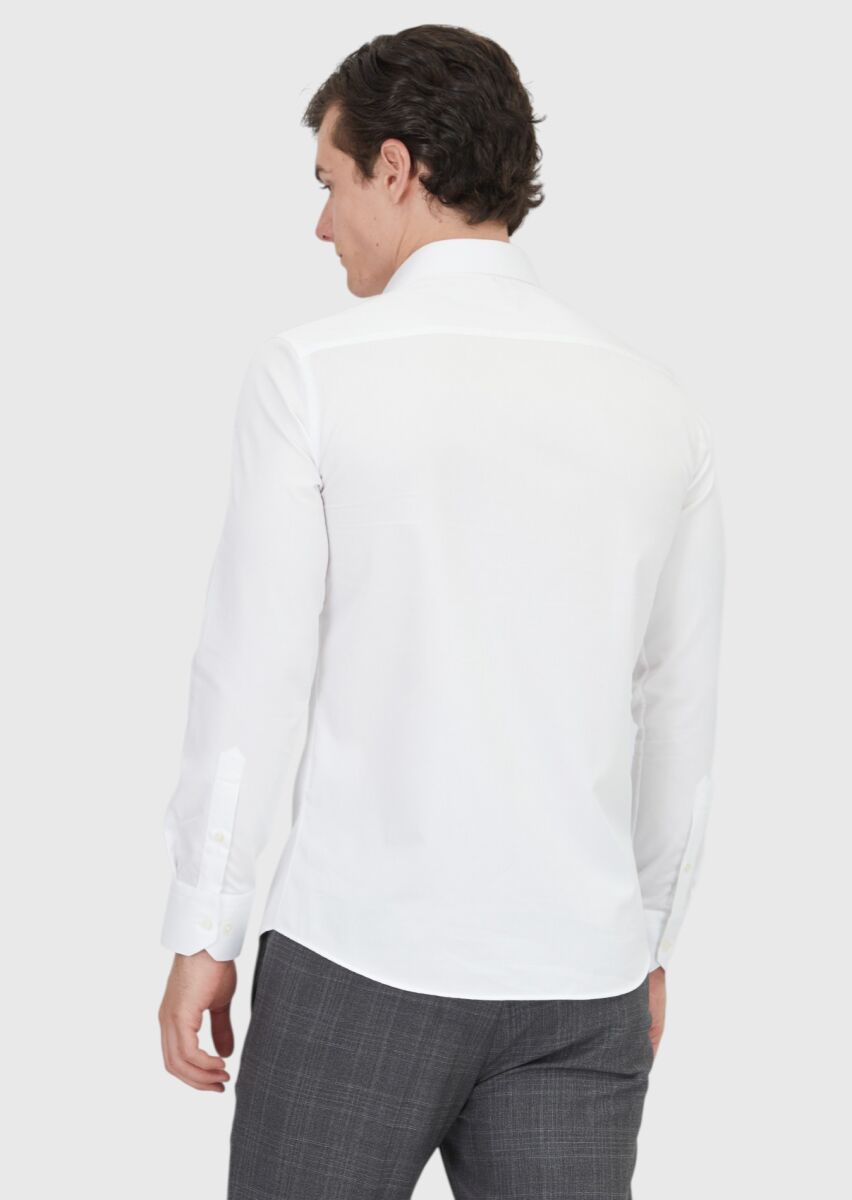 White Plain Slim Fit Weaving Classical 100% Cotton Shirt - 6