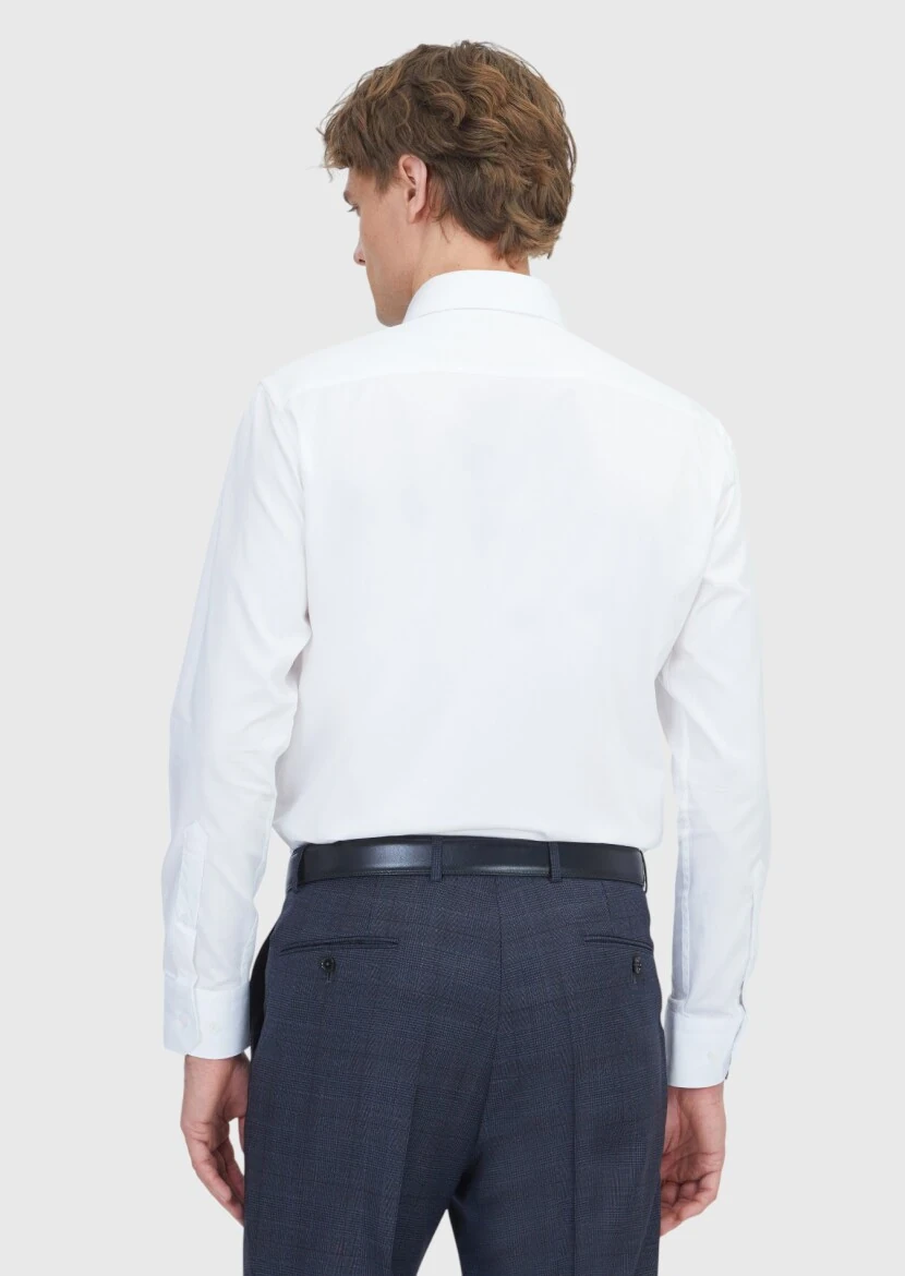White Plain Slim Fit Weaving Classical 100% Cotton Shirt - 5