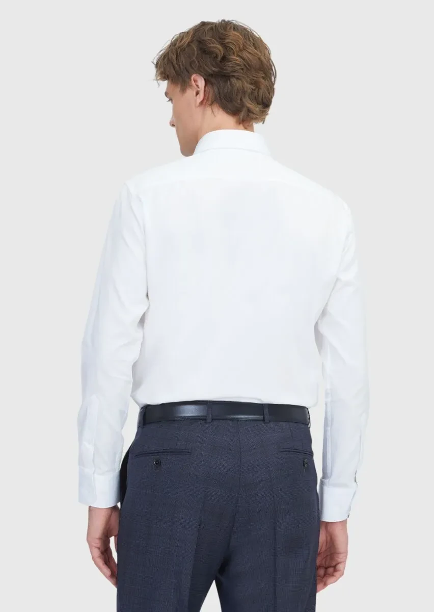 White Plain Slim Fit Weaving Classical 100% Cotton Shirt - 5