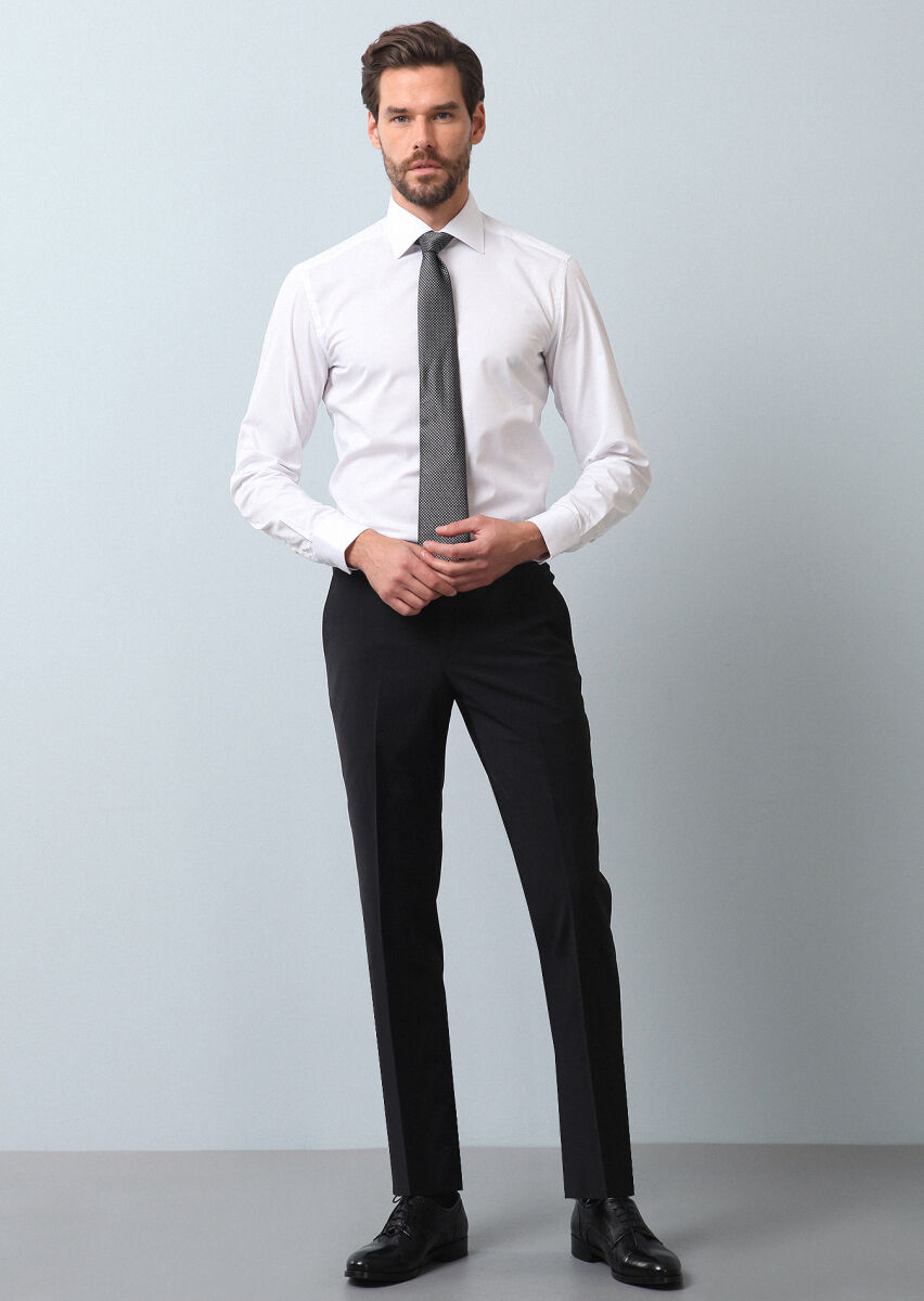 White Plain Slim Fit Weaving Classical Cotton Blended Shirt - 3