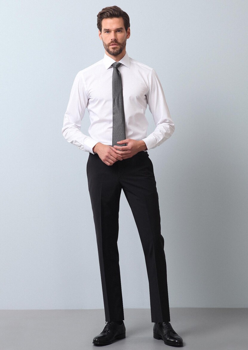 White Plain Slim Fit Weaving Classical Cotton Blended Shirt 