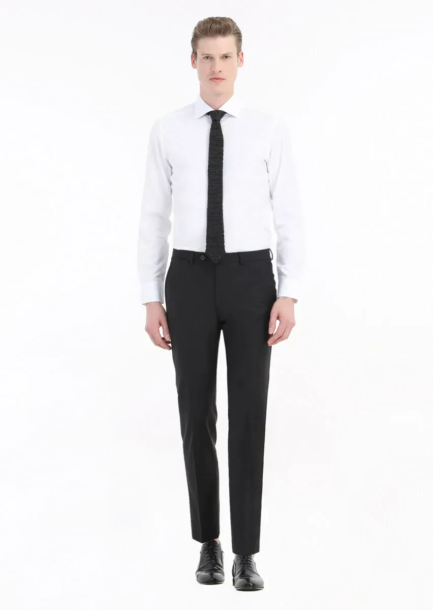 White Plain Slim Fit Weaving Classical Cotton Blended Shirt - 1