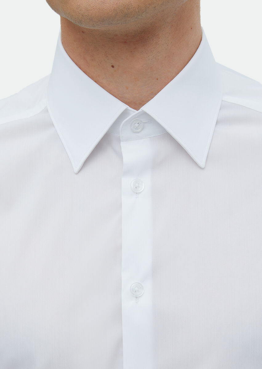 White Plain Slim Fit Weaving Classical Shirt - 5