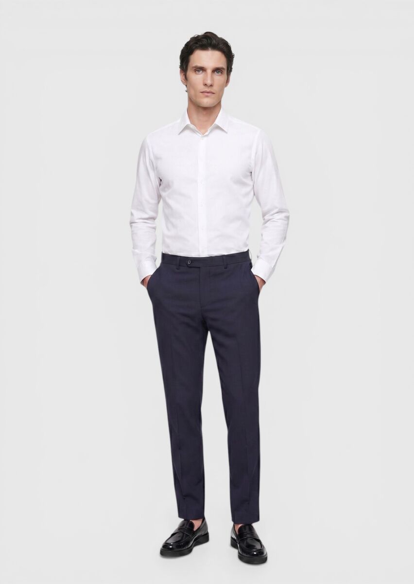 White Plain Super Slim Fit Long Weaving Classical 100% Cotton Shirt - 2