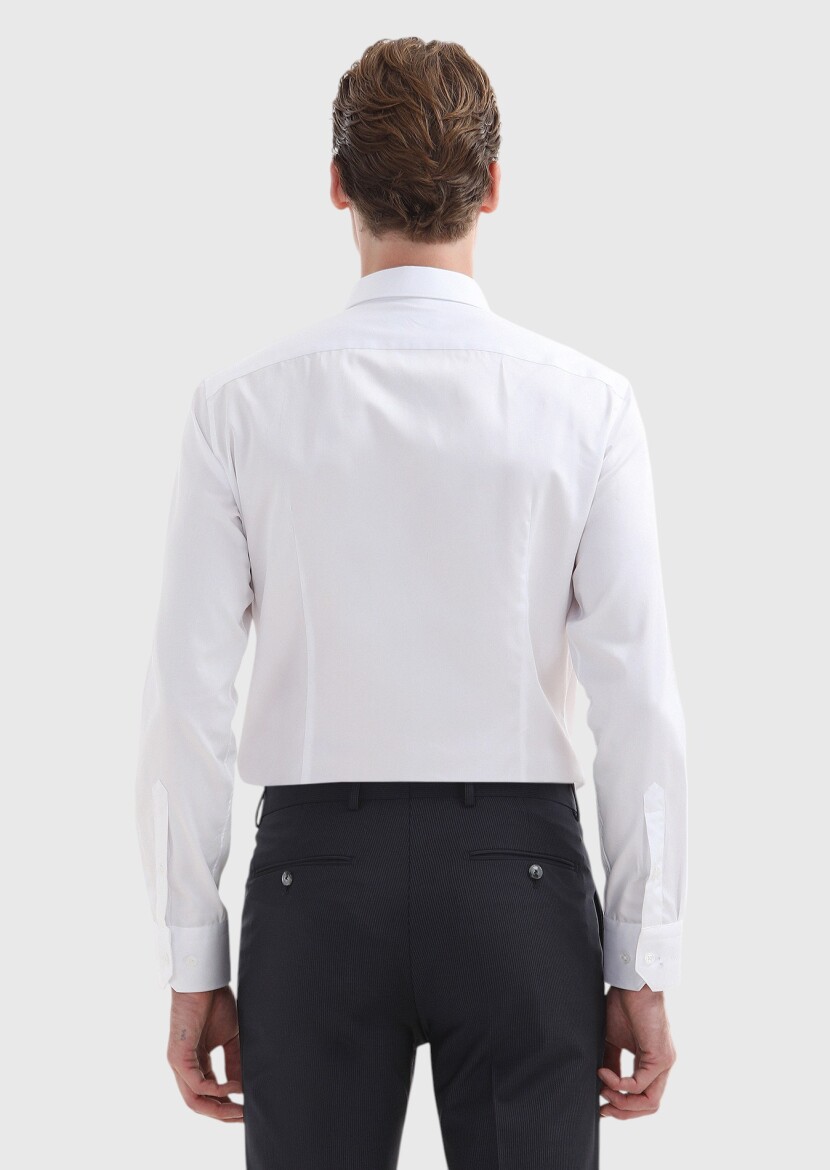 White Plain Super Slim Fit Weaving Classical 100% Cotton Shirt - 4